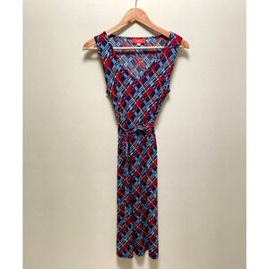 Vintage Womens Midi Dress Size Small Colorful Geometric Stretch Belted Retro Y2K